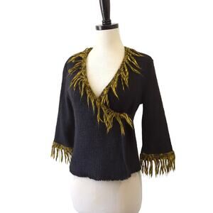 Antoine Paris Sweater‎ Small P Artisan Art to Wear Artsy Fringe Yellow Mohair